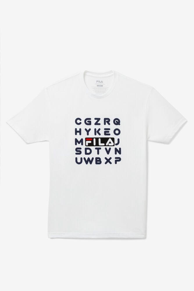 Fila Alphabet White T-Shirt Mens - NZ 54286-KUZJ